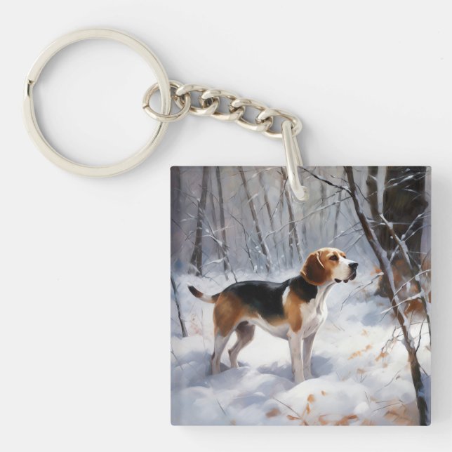 Beagle Let It Snow Christmas  Keychain (Front)