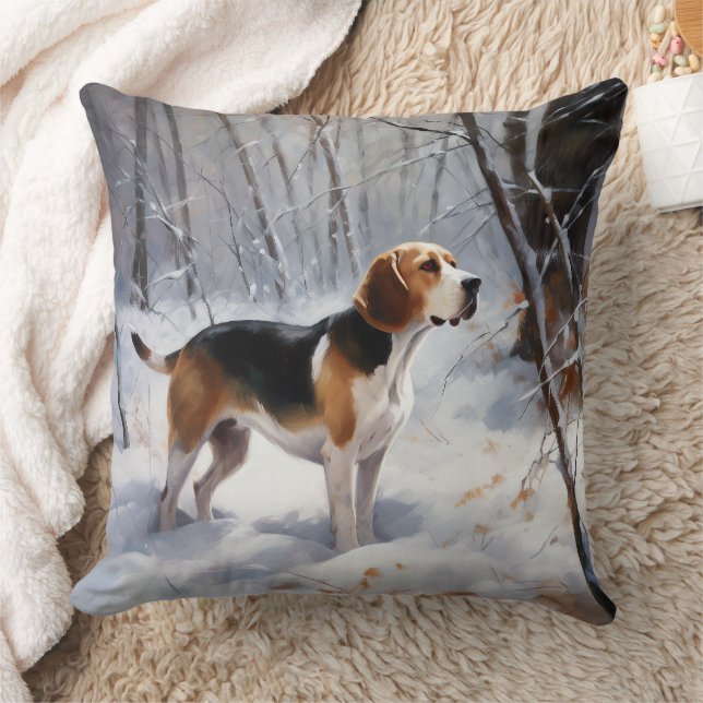 Beagle Let It Snow Christmas  Throw Pillow (Blanket)