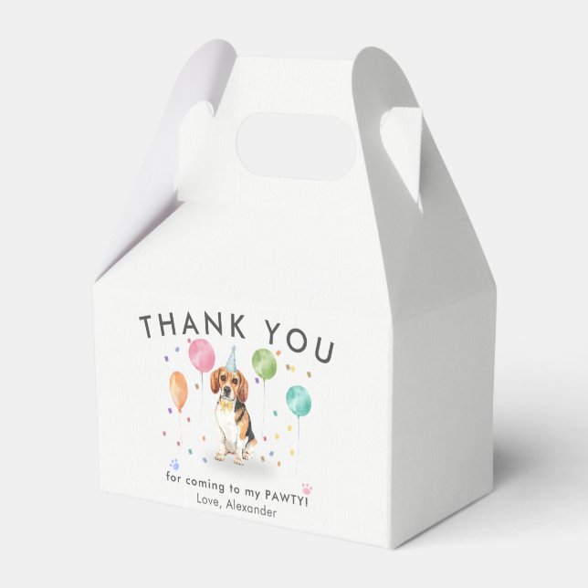 Beagle Lets Pawty Puppy Dog Birthday Thank You  Favor Boxes (Front Side)
