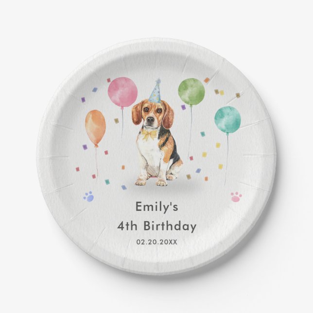Beagle Lets Puppy Dog Kids Birthday Party Paper Plates (Front)