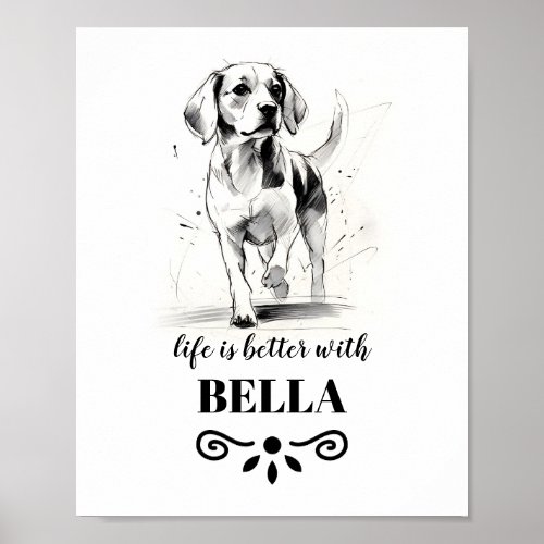 Beagle Life is better with Custom Dog Name Poster