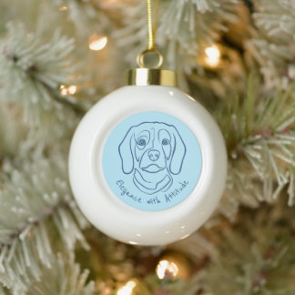 Beagle Line Art, Elegance with Attitude Ceramic Ball Christmas Ornament
