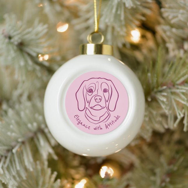 Beagle Line Art, Elegance with Attitude Ceramic Ball Christmas Ornament (Tree)