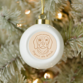 Beagle Line Art, Elegance with Attitude Ceramic Ball Christmas Ornament