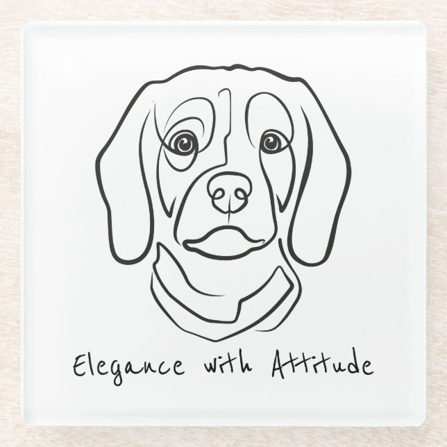 Beagle Line Art, Elegance with Attitude Glass Coaster (Front)