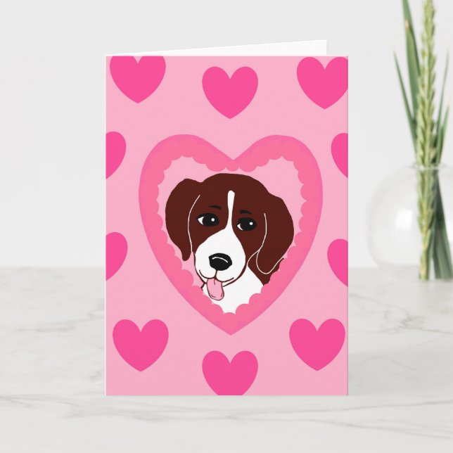 Beagle Love Hearts Pink Greeting Card (Front)
