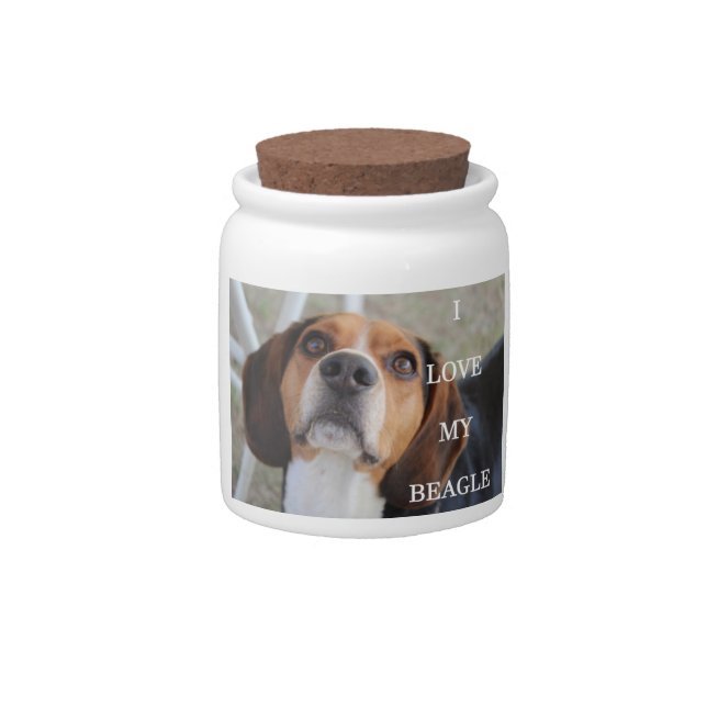 beagle love w pic black red white candy jar (Front)