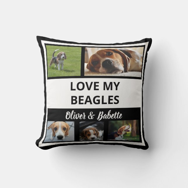 Beagle Lovers Puppy Dog Modern Black White Collage Throw Pillow (Front)