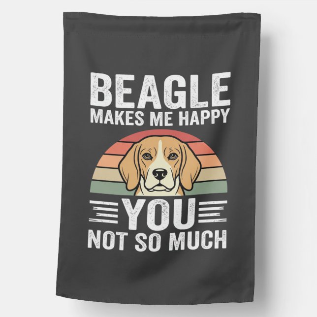 Beagle Makes Me Happy Dog Lover House Flag (Front)