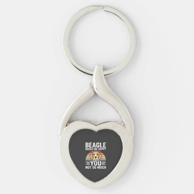 Beagle Makes Me Happy Dog Lover Keychain (Front)