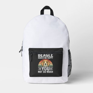 Beagle Makes Me Happy Dog Lover Printed Backpack