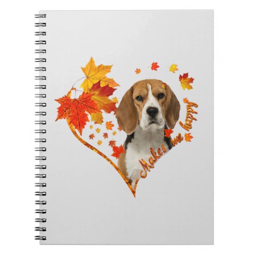 Beagle Makes Me Happy Fall Heart Leaves  Notebook