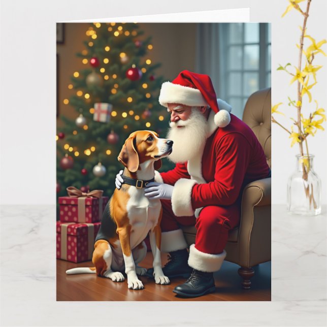 Beagle Meets Santa Christmas Painting Card (Yellow Flower)