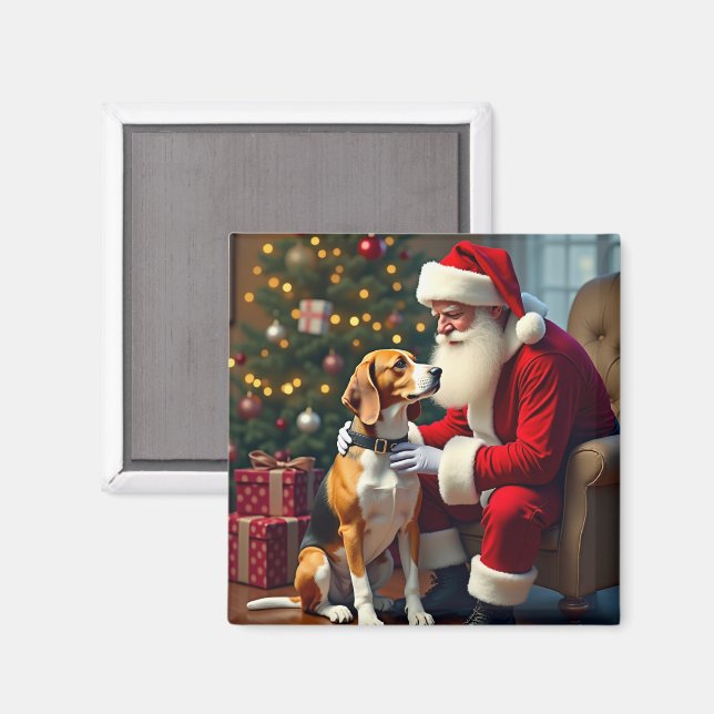 Beagle Meets Santa Christmas Painting Magnet (Front/Back)
