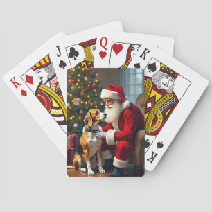 Beagle Meets Santa Christmas Painting Poker Cards