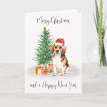 Beagle Merry Christmas Festive Santa Dog Holiday Card<br><div class="desc">Send christmas greetings this holiday season with this Merry Christmas beagle santa dog holiday card, and matching decor. This beagle holiday card features a watercolor dog in a santa hat and tree. Personalize with message and family name . This beagle christmas card will be a favorite among beagle lovers, dog...</div>