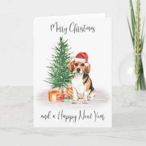 Beagle Merry Christmas Festive Santa Dog Holiday Card