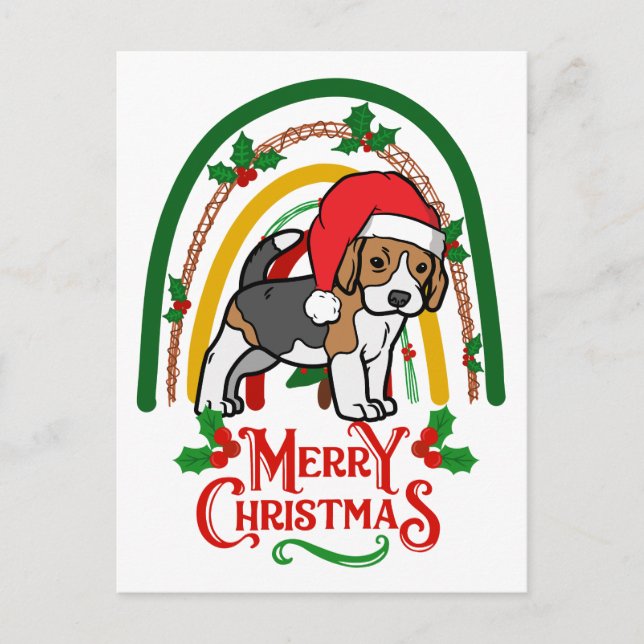 Beagle Merry Christmas Holiday Postcard (Front)