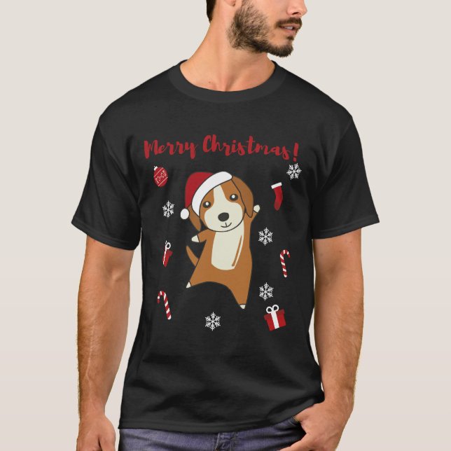 Beagle Merry Christmas Winter Animals Dog 374 T-Shirt (Front)