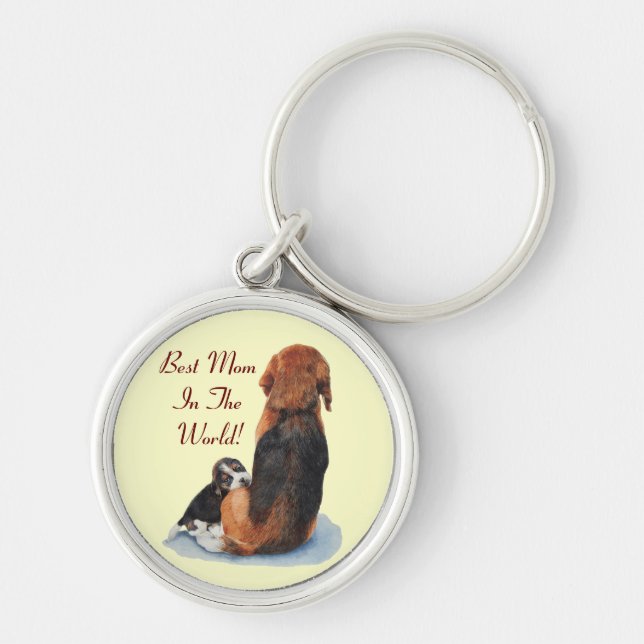 beagle mom dog with very cute puppy keychain (Front)