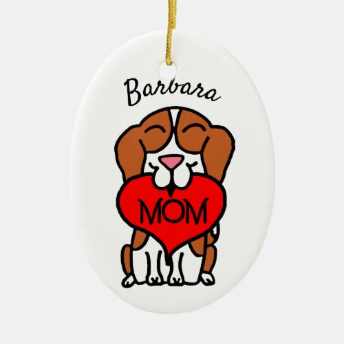 Beagle Mom Heart Hand Drawn Ceramic Ornament