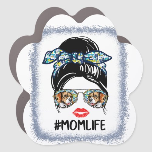 Beagle Mom Life Messy bun Hair Leopard Bandana Dog Car Magnet