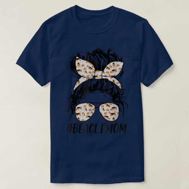 Beagle Mom Messy Bun Hair Dog Mama Pet Owner Mothe T-Shirt (Design Front)
