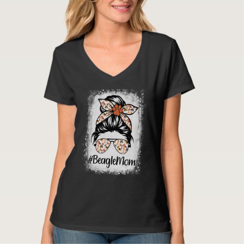 Beagle Mom Messy Bun Hair Dog Mama Pet Owner Mothe T_Shirt