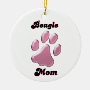 Beagle Mom Pink Pawprint Ceramic Ornament