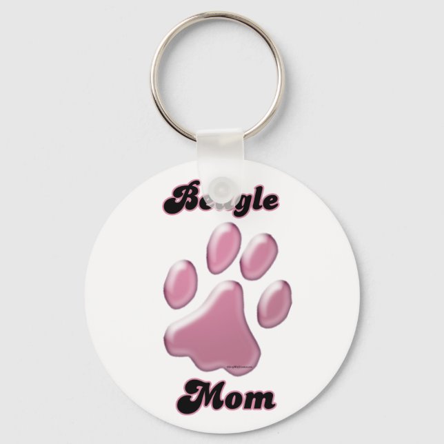 Beagle Mom Pink Pawprint Keychain (Front)