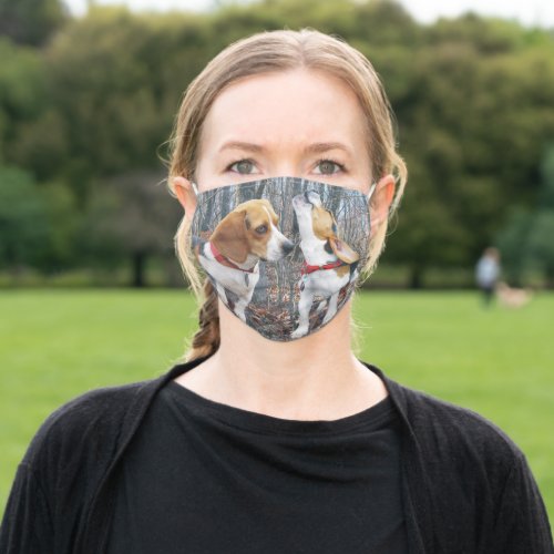 Beagle Mom  Puppy Howling In The Woods Adult Cloth Face Mask