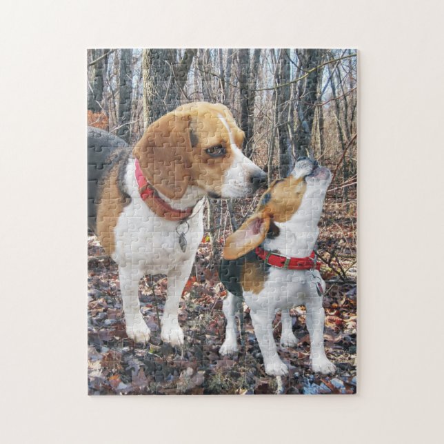 Beagle Mom & Puppy In Woods Jigsaw Puzzle (Vertical)