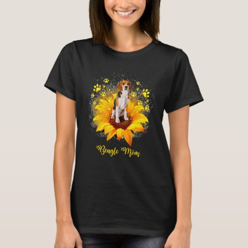Beagle Mom Sunflower With Dog Paw Mothers Day 1 T_Shirt