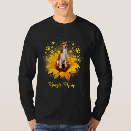 Beagle Mom Sunflower With Dog Paw Mothers Day T_Shirt