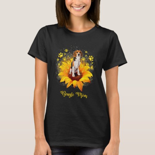 Beagle Mom Sunflower With Dog Paw Mothers Day T_Shirt