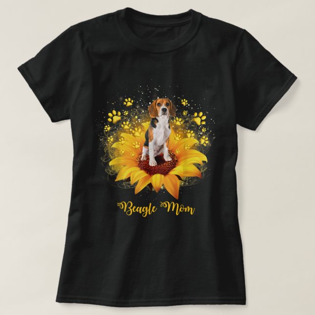 Beagle Mom Sunflower With Dog Paw Mother's Day  T-Shirt (Design Front)