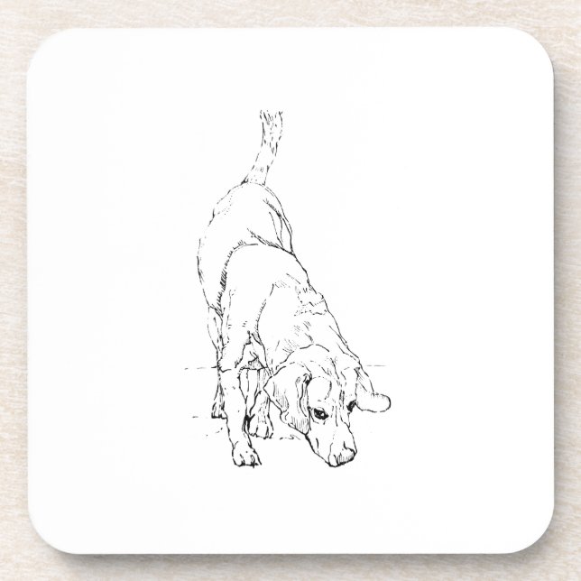 Beagle Mug – Hand Drawn Ink Dog  Beverage Coaster (Front)