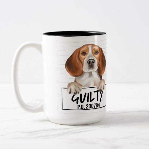 Beagle Mugshot Guilty Dog Two_Tone Coffee Mug