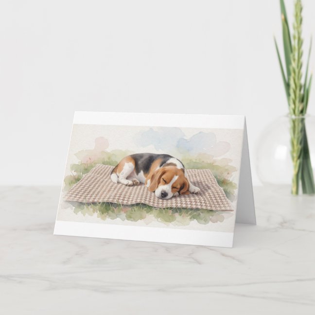 Beagle Napping On The Houndstooth Picnic Blanket G Card