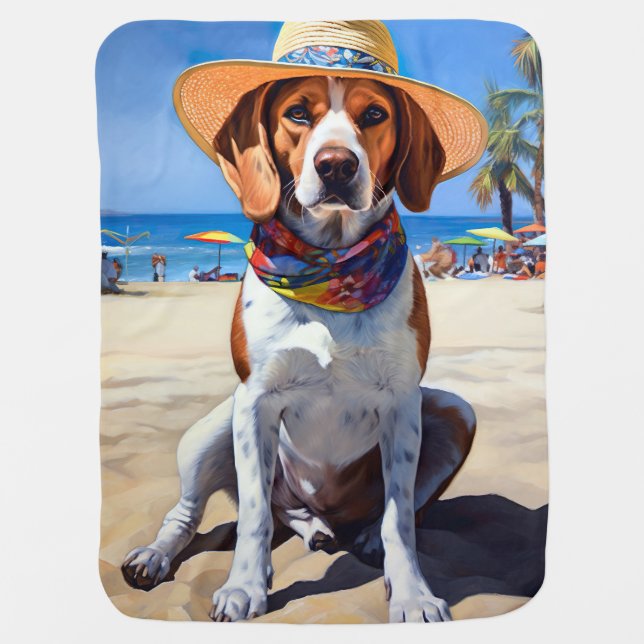 Beagle on Beach, summer gift for dog lovers  Baby Blanket (Front)