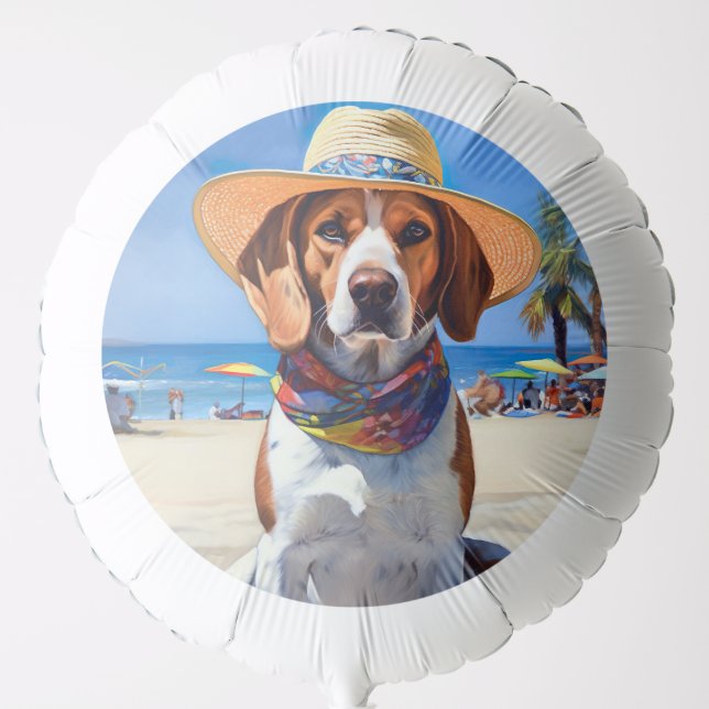 Beagle on Beach, summer gift for dog lovers  Balloon (Front)