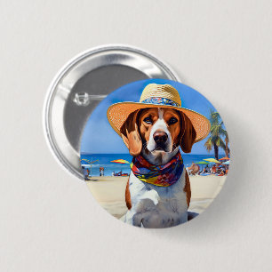 Beagle on Beach, summer gift for dog lovers  Button