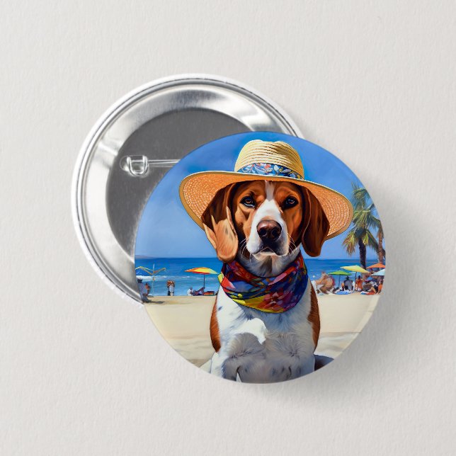 Beagle on Beach, summer gift for dog lovers  Button (Front & Back)