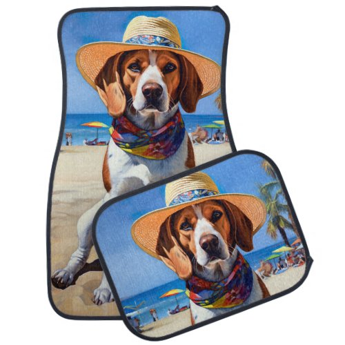 Beagle on Beach summer gift for dog lovers  Car Floor Mat