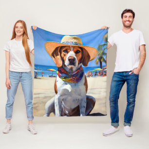 Beagle on Beach, summer gift for dog lovers Fleece Blanket