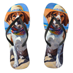 Beagle on Beach, summer gift for dog lovers  Flip Flops