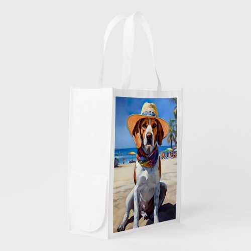 Beagle on Beach summer gift for dog lovers  Grocery Bag