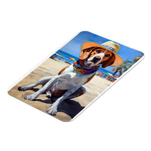 Beagle on Beach, summer gift for dog lovers Magnet