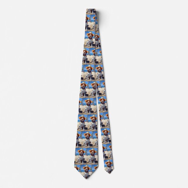 Beagle on Beach, summer gift for dog lovers  Neck Tie (Front)
