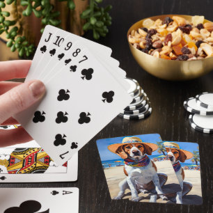 Beagle on Beach, summer gift for dog lovers Poker Cards